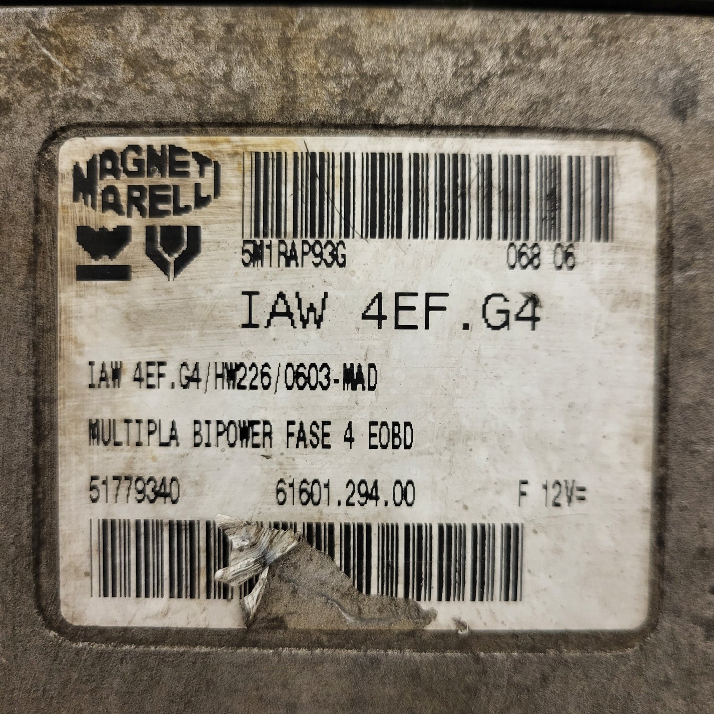 FIAT MULTIPLA BIPOWER ECU / IAW 4EF.G4 / HW226 / 51779340 / 61601.294.00 /