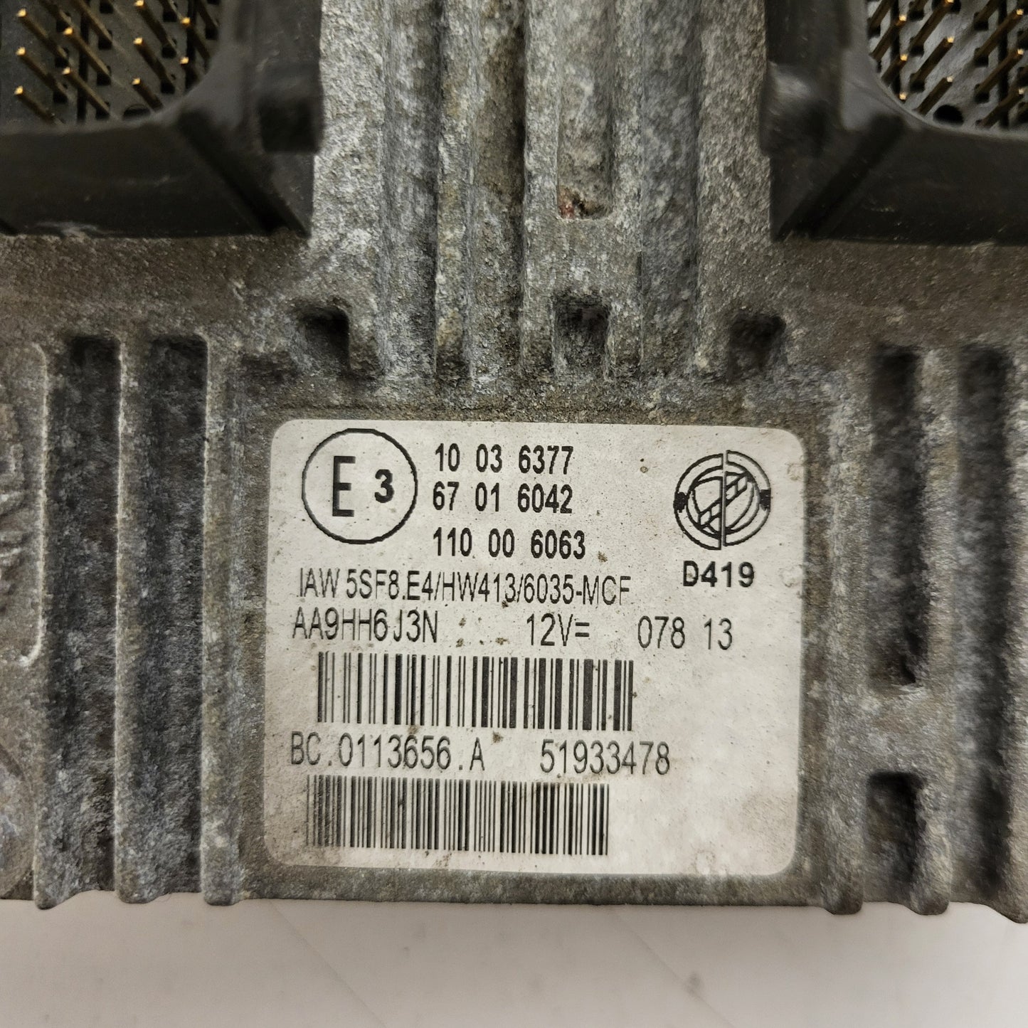FIAT 500 ECU / IAW 5SF8.E4 / HW413 / 51933478 / BC.0113656.A / D419