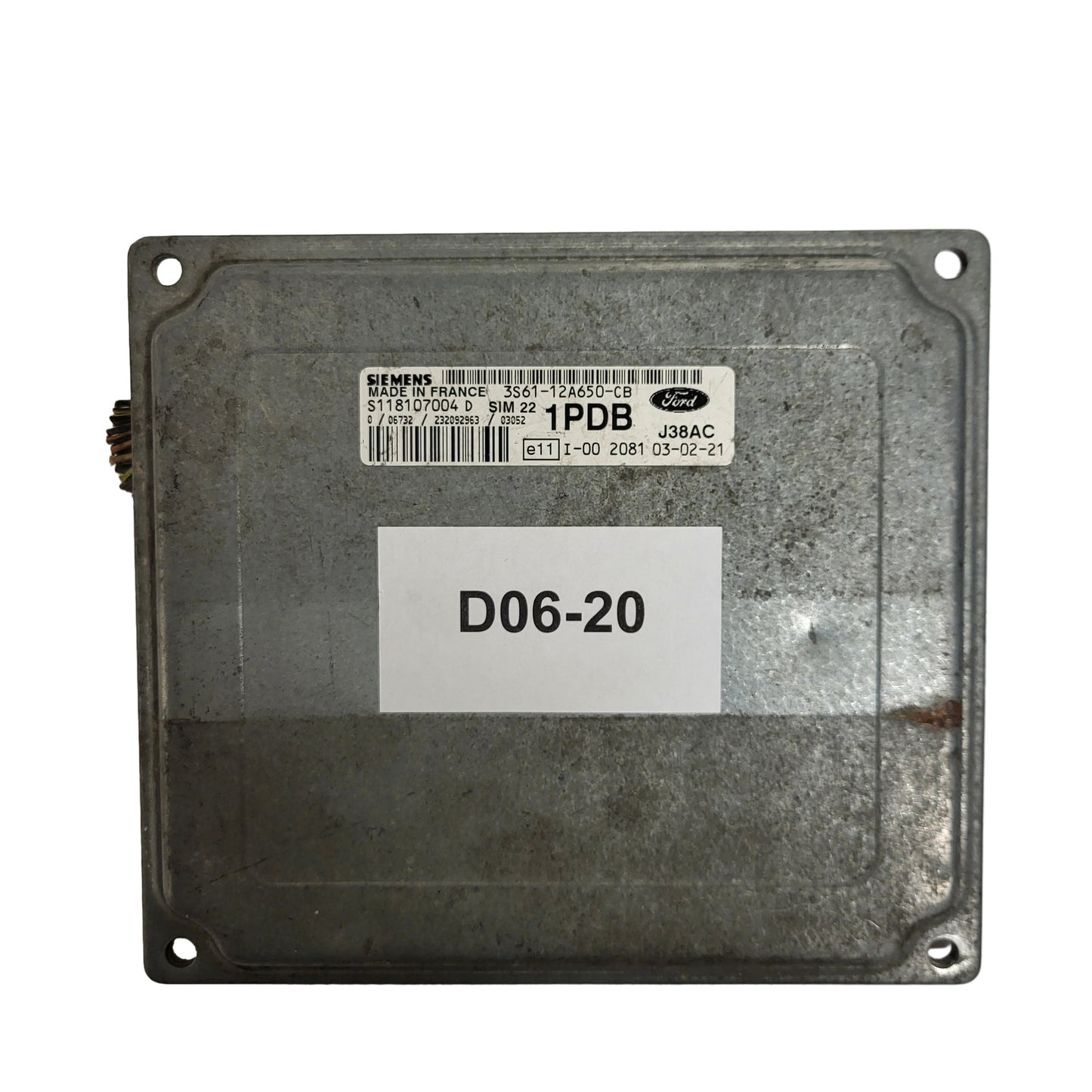 Ford ECU / S118107004D / 3S61-12A650-CB / 1PDB / SIM22 / J38AC / SIEMENS