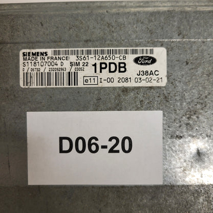 Ford ECU / S118107004D / 3S61-12A650-CB / 1PDB / SIM22 / J38AC / SIEMENS