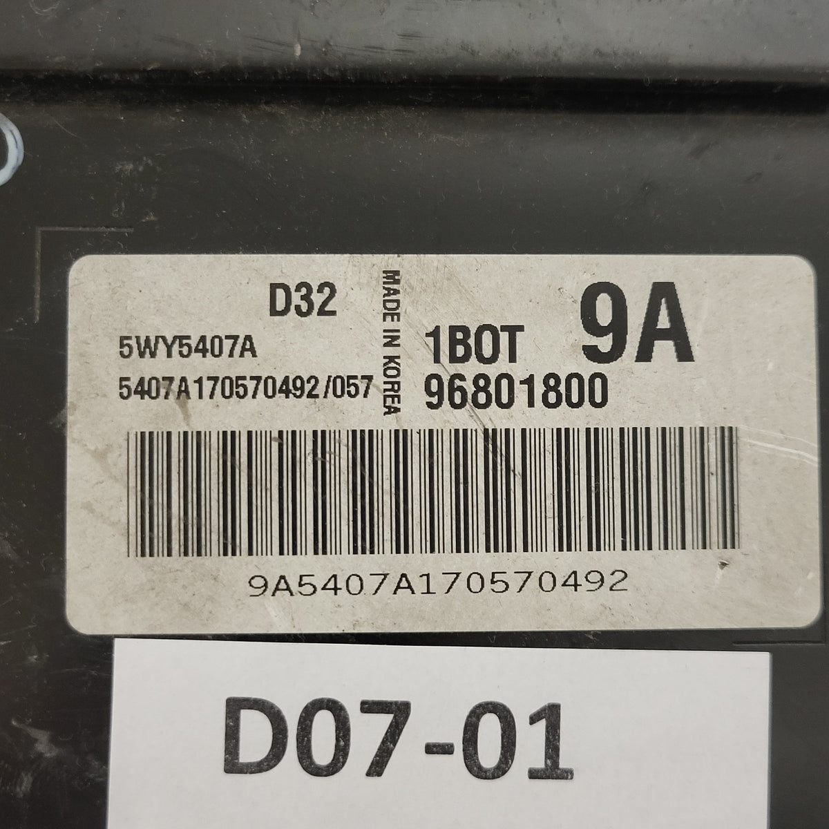 CHEVROLET MATIZ ECU / 96801800 / 5WY5407A / 1BOT / 9A / D32 - D07-01 - 2