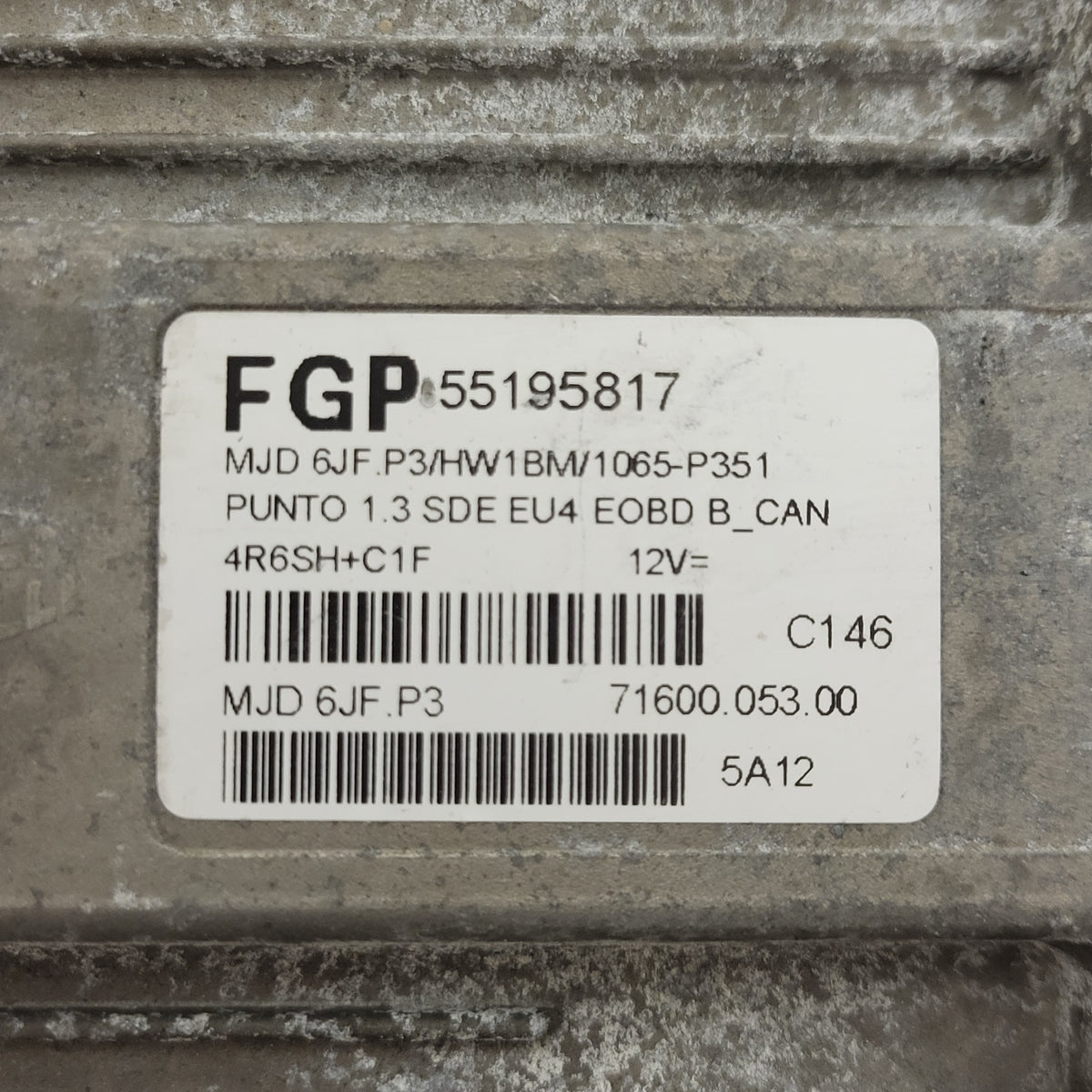 Fiat Punto ECU / MJD 6JF.P3 / 55195817 / HW01BM / 71600.053.00 / MAGNETI MARELLI - D09-12 - 2