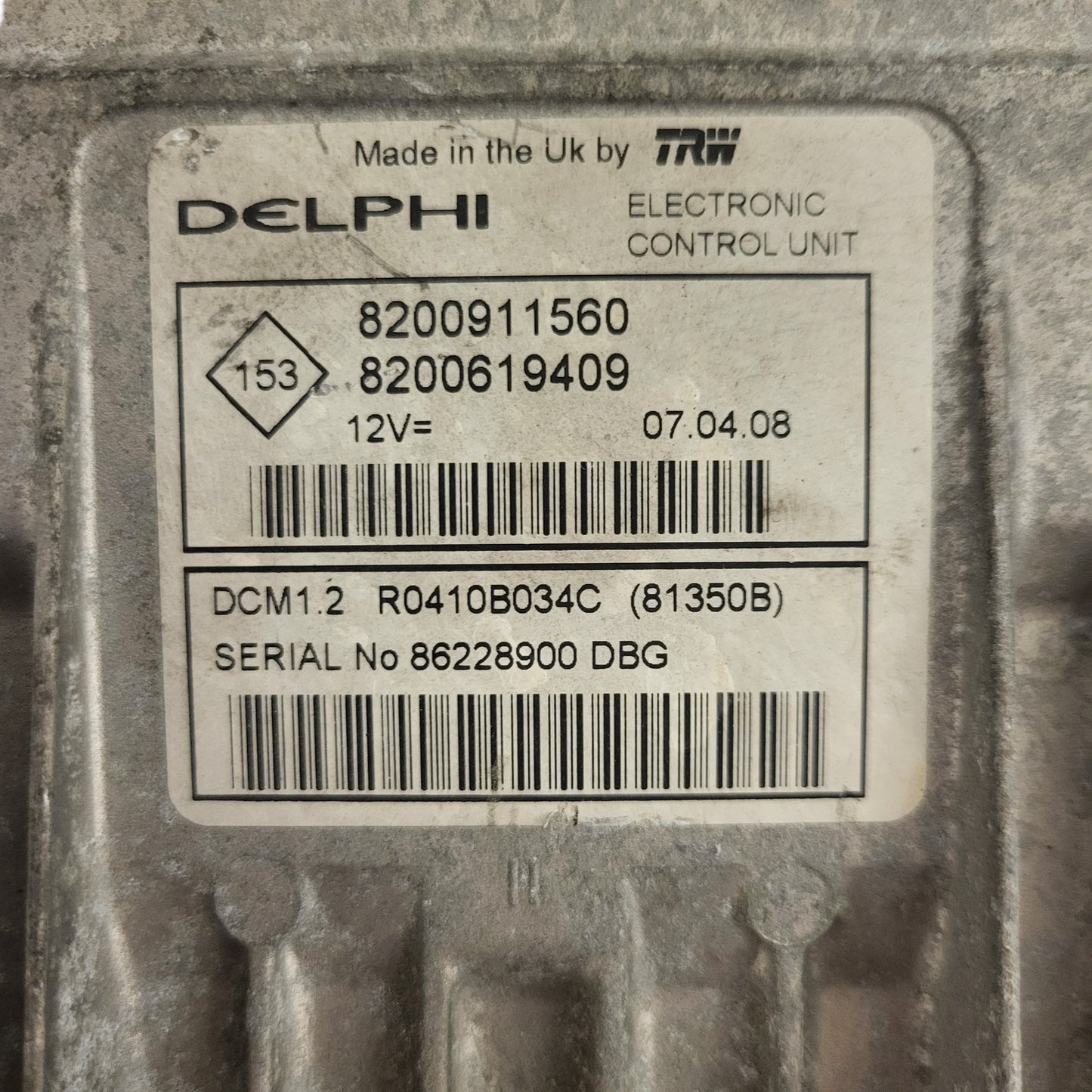 Renault ECU / 8200911560 / 8200619409 / R0410B034C / DCM1.2 / DELPHI