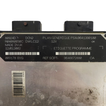 PEUGEOT 206 ECU / R04080030C / 9641390180 / 9646672880 / DWLC12 / DCN2 /