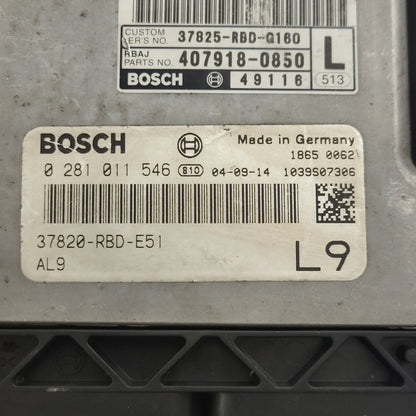 HONDA ACCORD 2.2 ECU / 0281011546 / 37820-RBD-E51 / 407918-0850 / BOSCH - D14-13 - 2