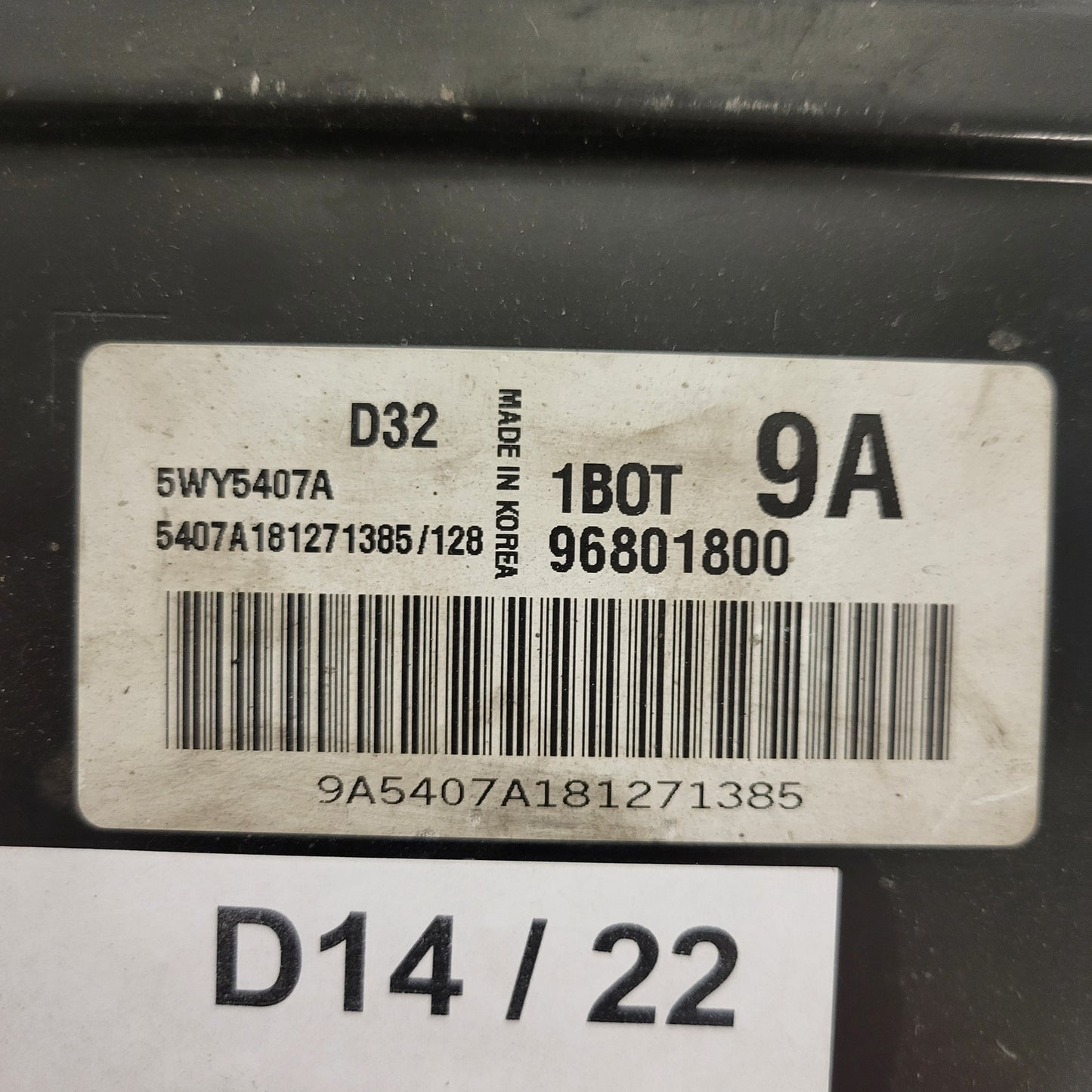 CHEVROLET MATIZ ECU / 96801800 / 5WY5407A / 1BOT / 9A / D32