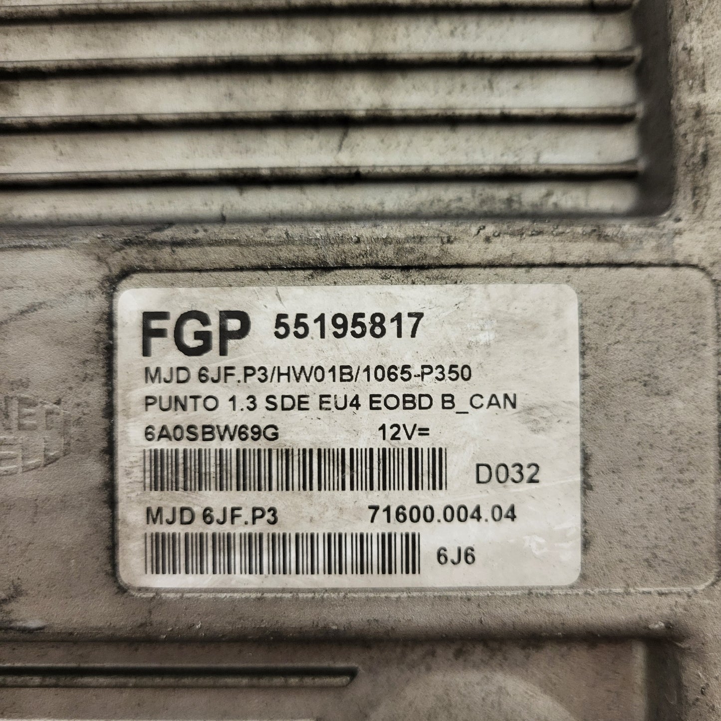 FIAT PUNTO ECU / MJD 6JF.P3 / 55195817 / HW01B / 71600.004.04  MAGNETI MARELLI