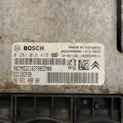 PEUGEOT CITROEN ECU / 0281016416 / EDC16CP39 / 9666149080 / 9662489680 / BOSCH - D16-02 - 2