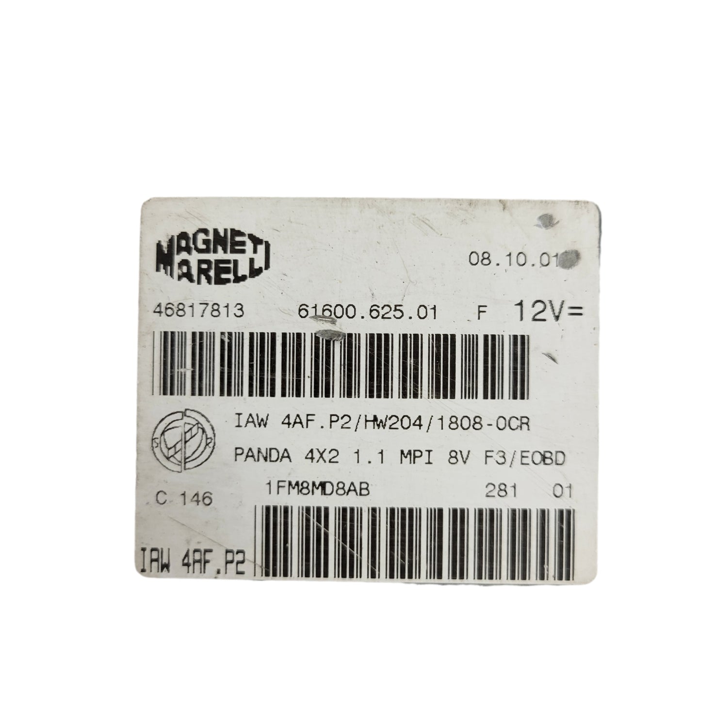 FIAT PANDA 1.1 ECU / 46817813 / IAW 4AF.P2 / 61600.625.01 / HW204 / MAGNETI MARELLI