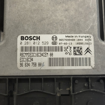 PEUGEOT CITROEN ECU / 0281012529 / 9663475880 / 9657699480 / EDC16C34 / BOSCH - D20-10 - 2