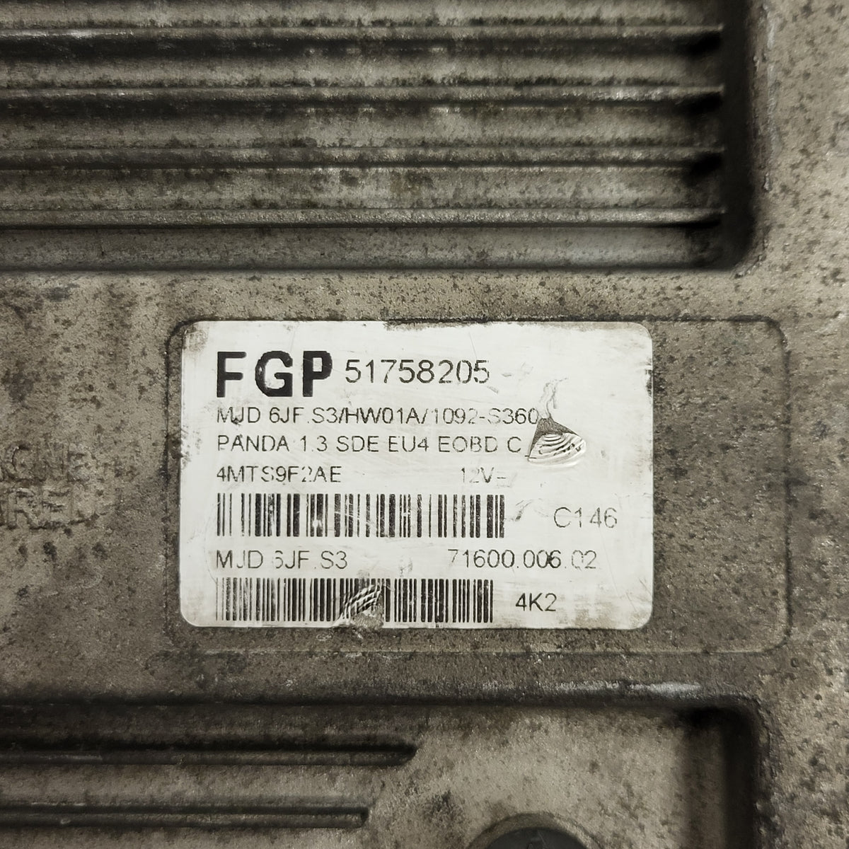 FIAT PANDA 1.3 MULTIJET ECU / 51758205 / MJD 6JF.S3 / HW01A / 71600.006.02 - D26-12 - 2