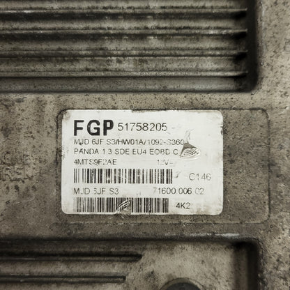 FIAT PANDA 1.3 MULTIJET ECU / 51758205 / MJD 6JF.S3 / HW01A / 71600.006.02 - D26-12 - 2