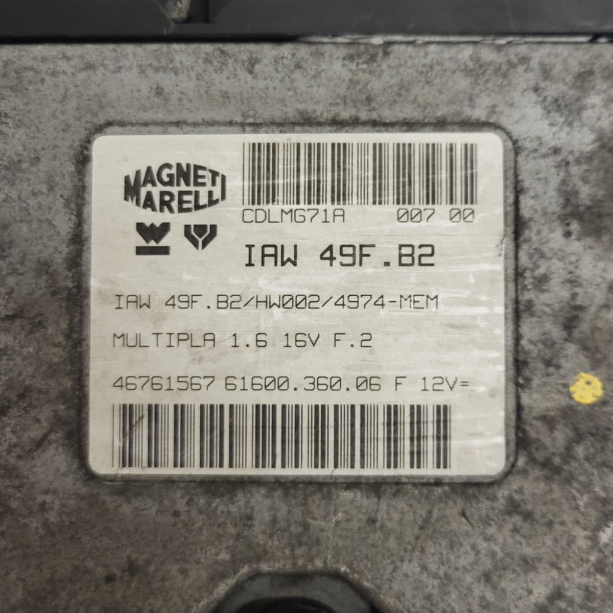 FIAT MULTIPLA ECU / 46761567 / IAW 49F.82 / HW002 / 61600.360.06 MAGNETI MARELLI - D27-02 - 2