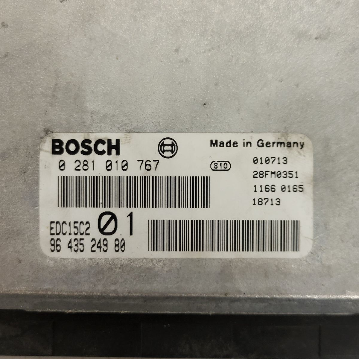 PEUGEOT 206 ECU / 0281010767 / 9643524980 / 96 435 249 80 / EDC15C2 / BOSCH - D27-22 - 2