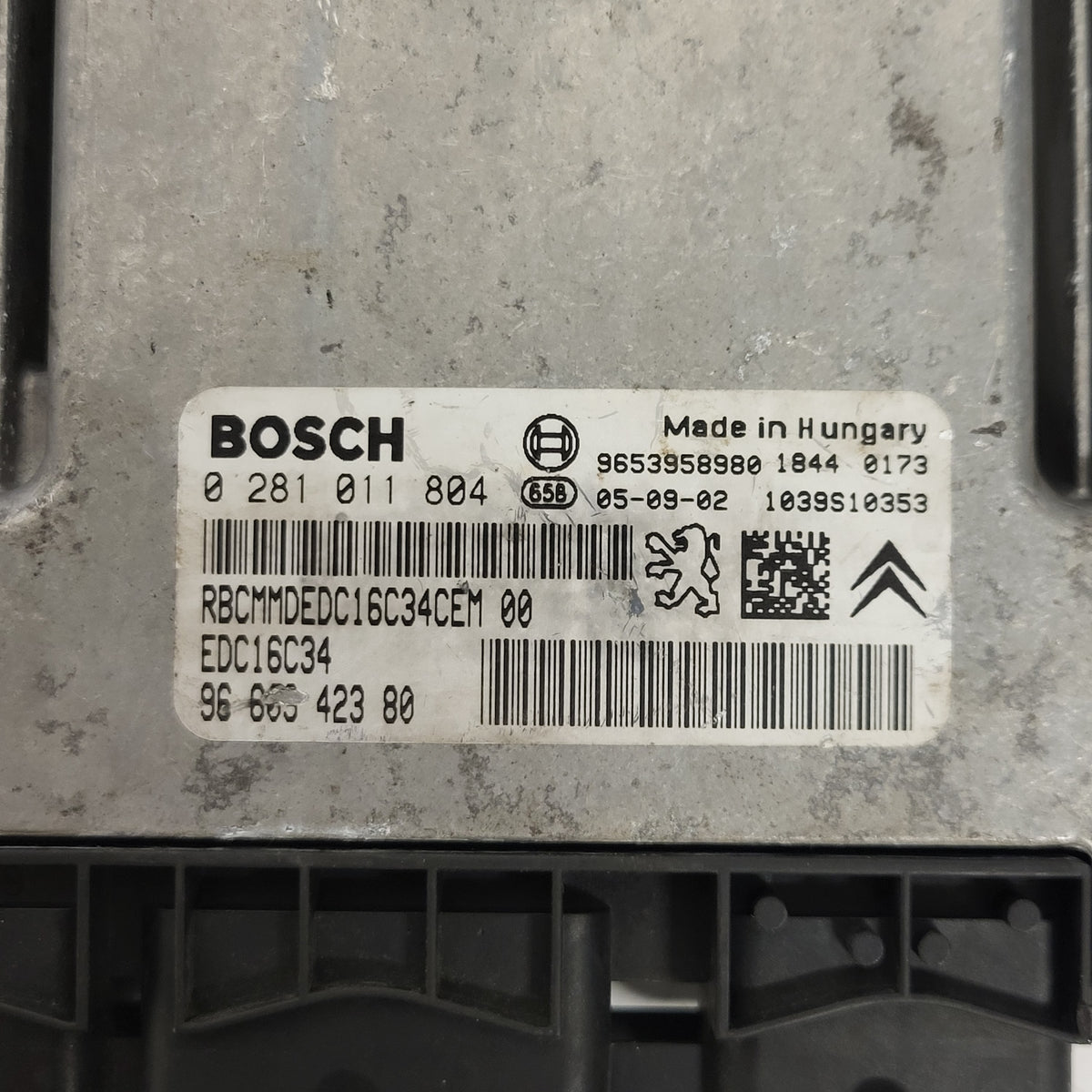 CITROEN C3 ECU / 0281011804 / EDC16C34 / 9660942380   / 9653958980 / BOSCH - D28-16 - 2