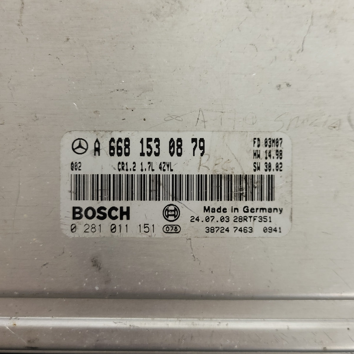 Mercedes a Class W168 ECU / A6681530879 / 0281011151 / CR1.2 / BOSCH - D30-17 - 2