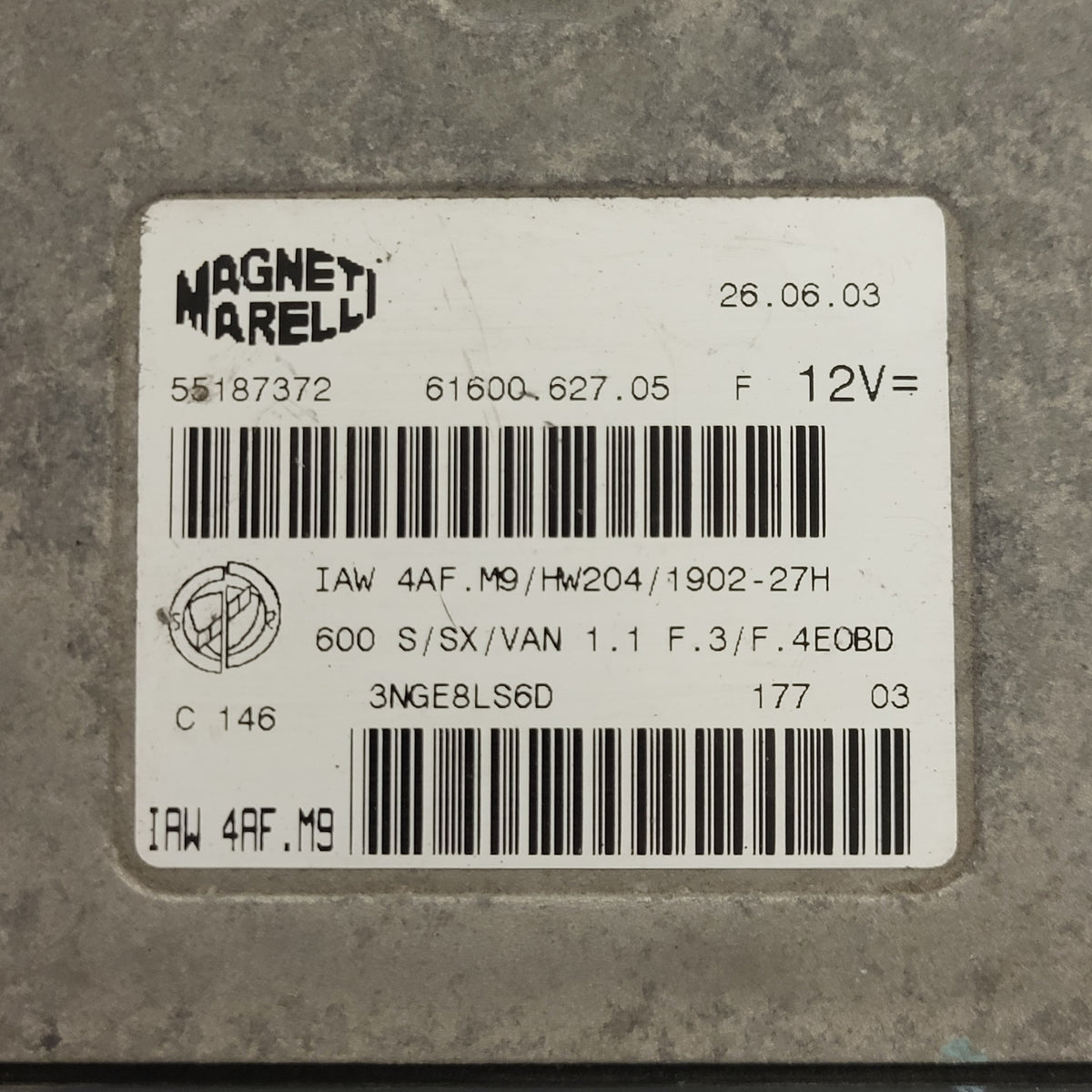 Fiat Seicento 600 ECU / 55187372 / IAW 4AF.M9 / 61600.627.05 / HW204 / MAGNETI - D33-06 - 2
