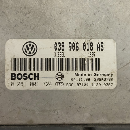 VOLKSWAGEN AUDI ECU / 038906018AS / 0281001724 / BOSCH - D33-08 - 2