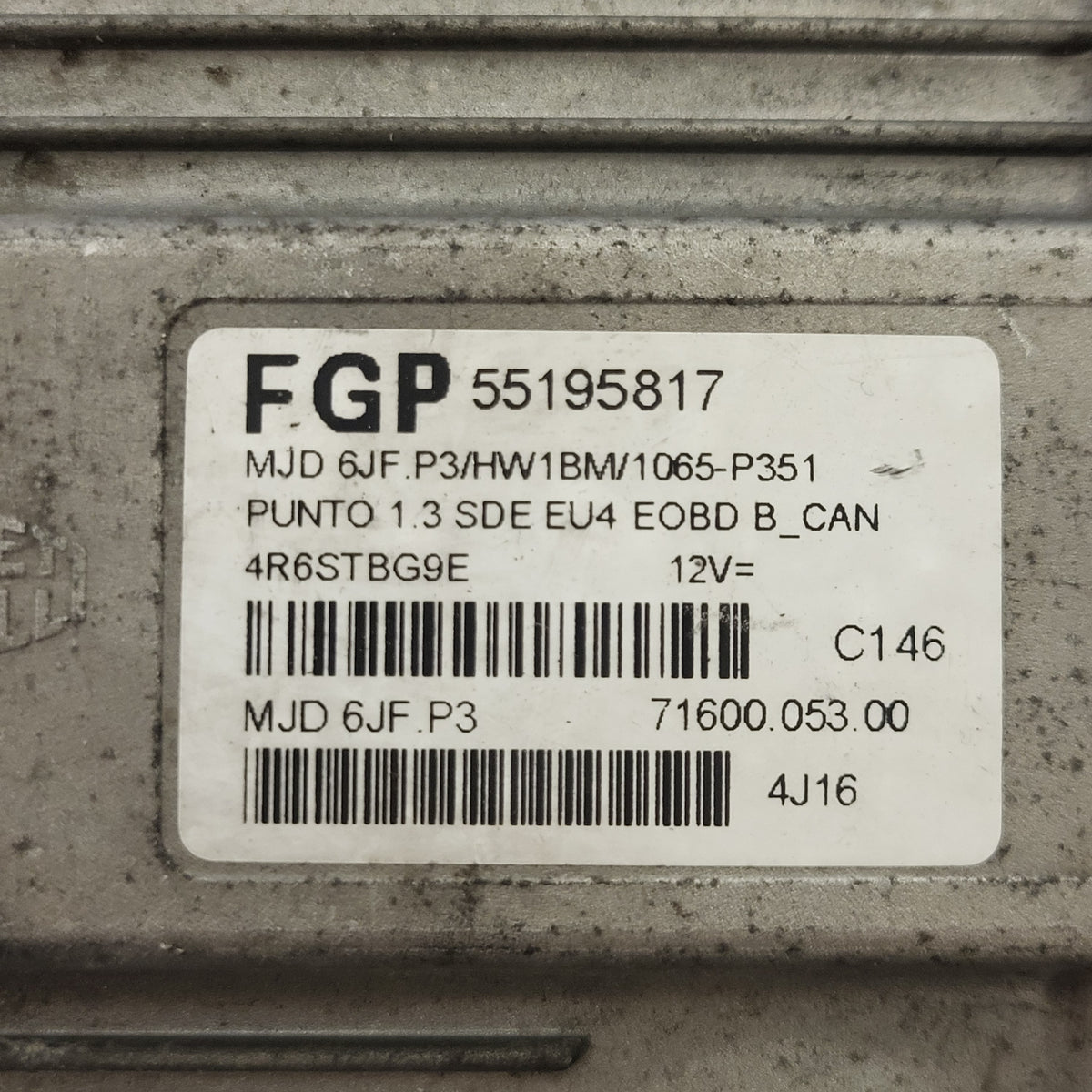 Fiat Punto ECU / MJD 6JF.P3 / 55195817 / HW01B / 71600.004.04 / MAGNETI MARELLI - D35-10 - 2