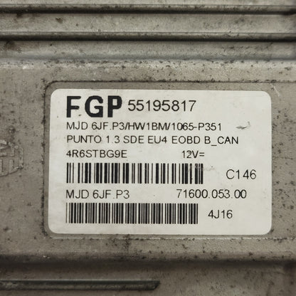 Fiat Punto ECU / MJD 6JF.P3 / 55195817 / HW01B / 71600.004.04 / MAGNETI MARELLI - D35-10 - 2