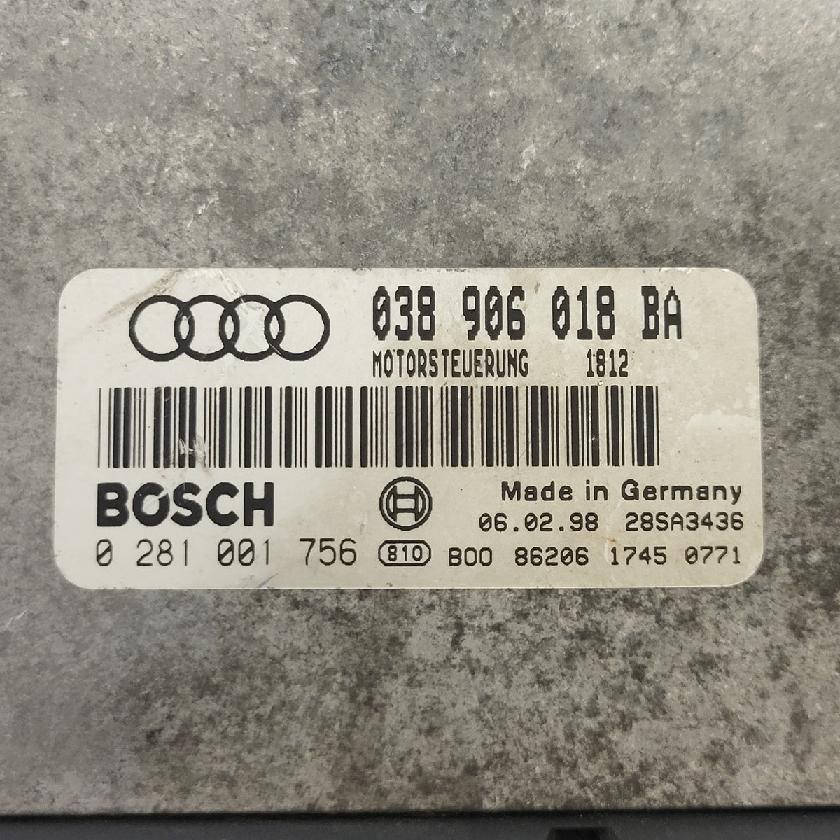 AUDI VOLKSWAGEN ECU / 038906018BA / 0281001756 / BOSCH - D35-16 - 2