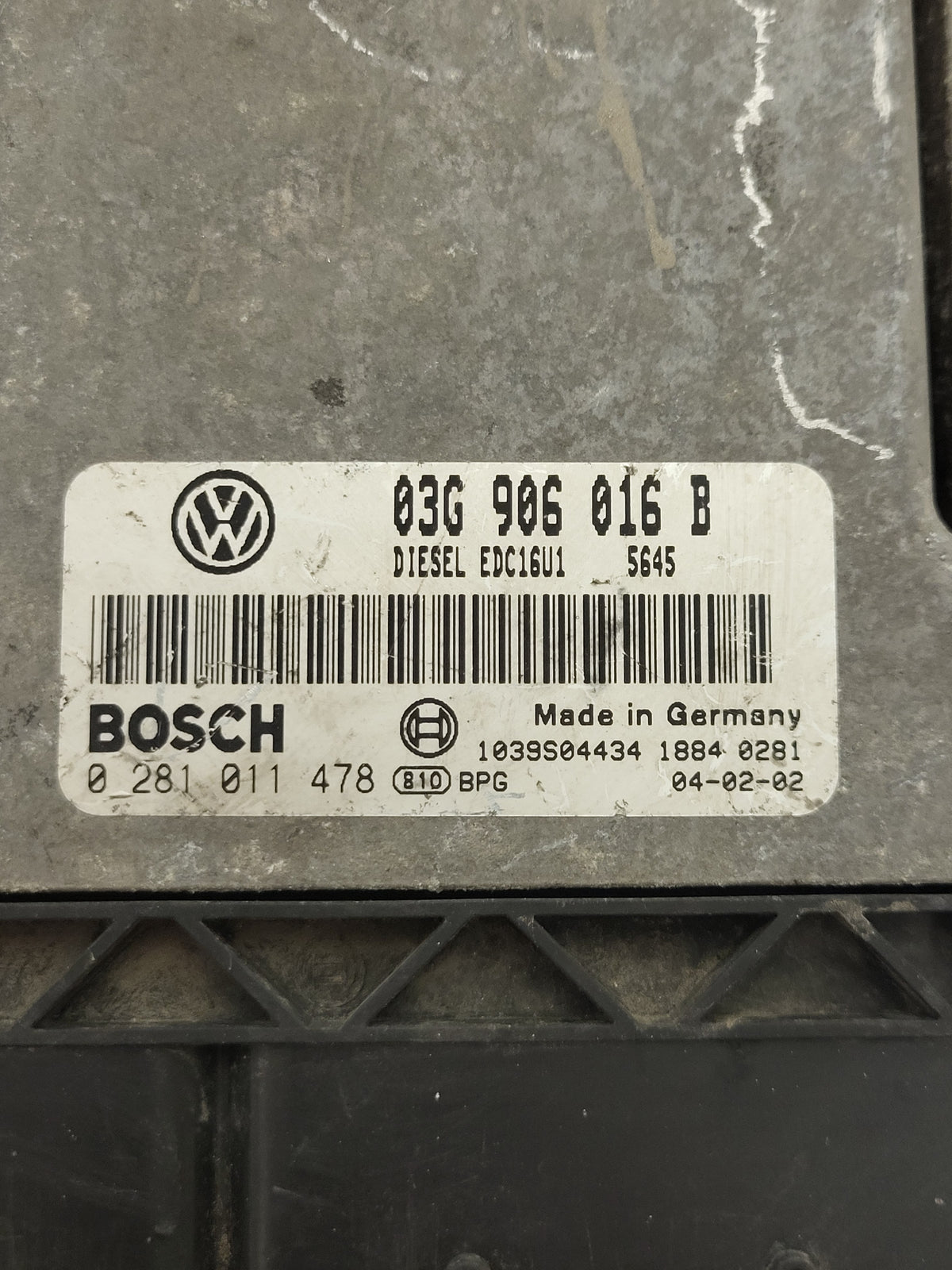 VW GOLF 5 ECU / 03G906016B / 0281011478 / EDC16U1 / BOSCH - D35-23 - 2