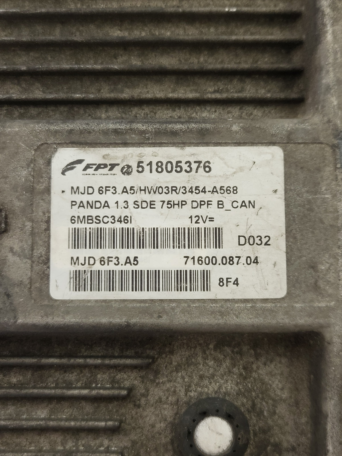 FIAT PANDA 1.3 ECU / 51805376 / MJD 6F3.A5 / HW03R / 71600.087.04 - D37-04 - 2