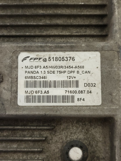 FIAT PANDA 1.3 ECU / 51805376 / MJD 6F3.A5 / HW03R / 71600.087.04 - D37-04 - 2