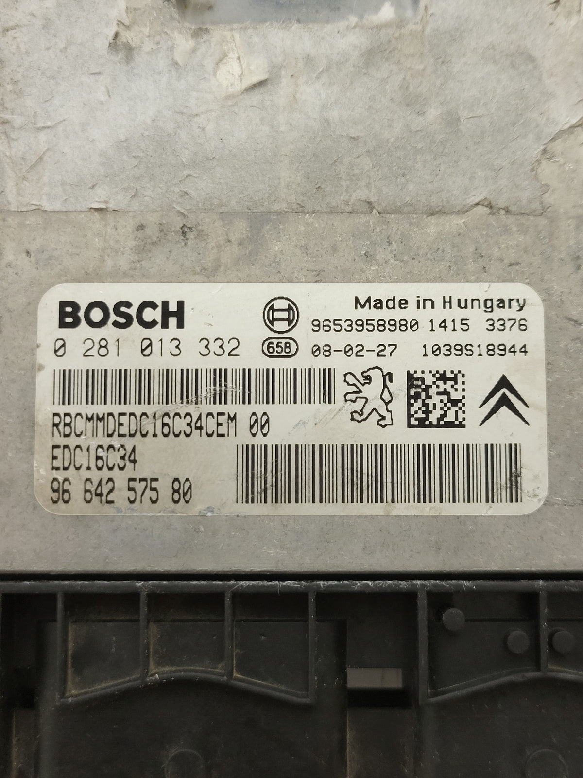PEUGEOT CITROEN ECU / 0281013332 / 9664257580 / 9653958980 / BOSCH - D37-10 - 2