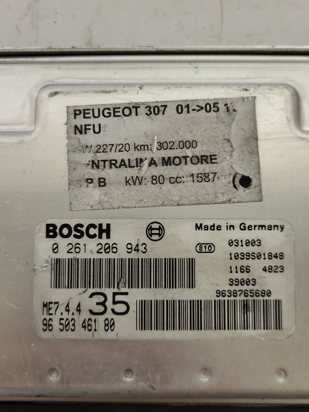 PEUGEOT 307 ECU / 0261206943 / 9638765680 / 9645733380 / ME7.4.4. / BOSCH - D37-13 - 2