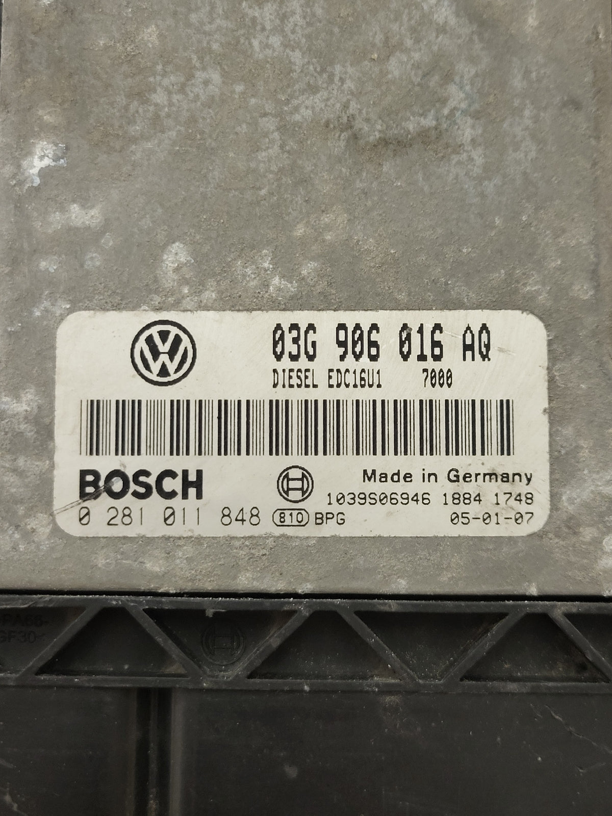 VW GOLF 5 ECU / 03G906016AQ / 0281011848 / EDC16U1 / BOSCH - D38-06 - 2