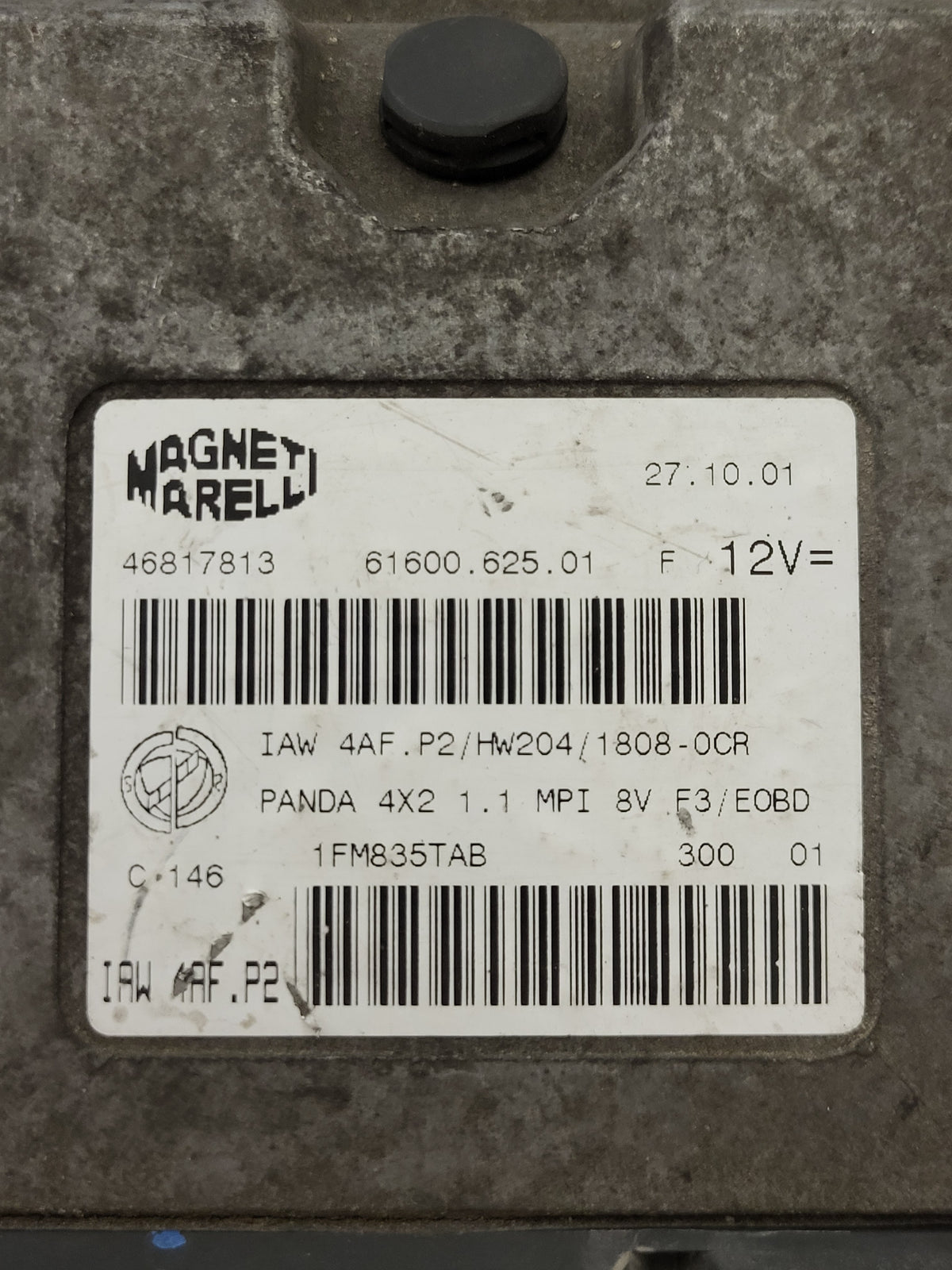 FIAT PANDA 1.1 ECU / 46817813 / IAW 4AF.P2 / 61600.625.01 / HW204 / MAGNETI - D38-15 - 2